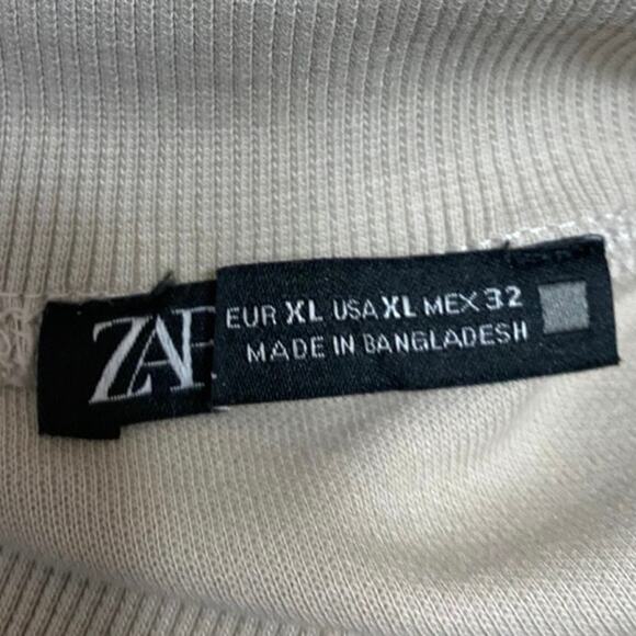 Zara Women's Cream Beige Knit Short Sleeve Mock Neck Shirt Sweater Top Size XL - Picture 3 of 4